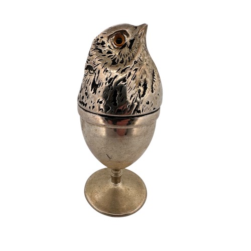 305 - Unusual White Metal 'Chick' Egg Cup and Cover