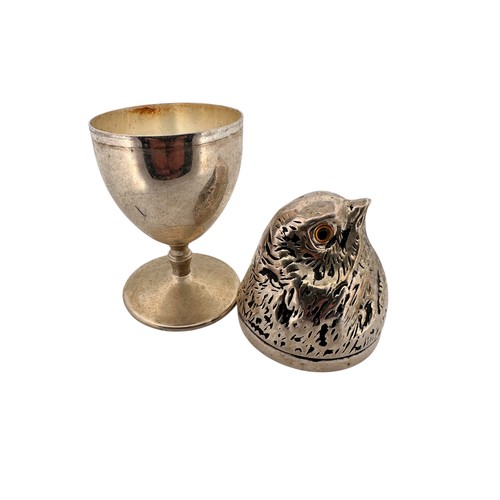 305 - Unusual White Metal 'Chick' Egg Cup and Cover