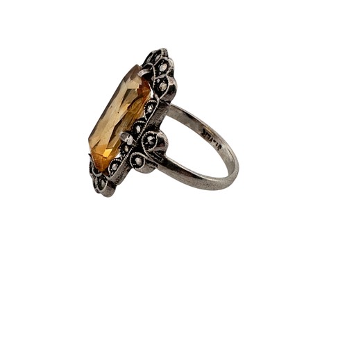 318 - Art Deco Silver, Citrine and Marcasite Ring, stamped 'Silver', size M, 3.8g