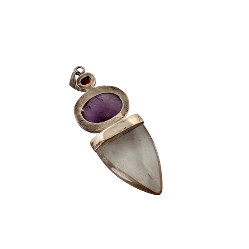 322 - Silver Amethyst and Rock Crystal Pendant, stamped '925', 15g