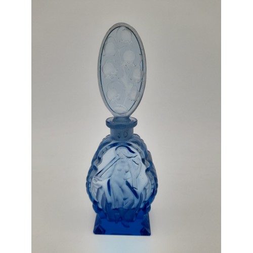 448 - Art Deco Blue Glass Scent Bottle - 16cm tall