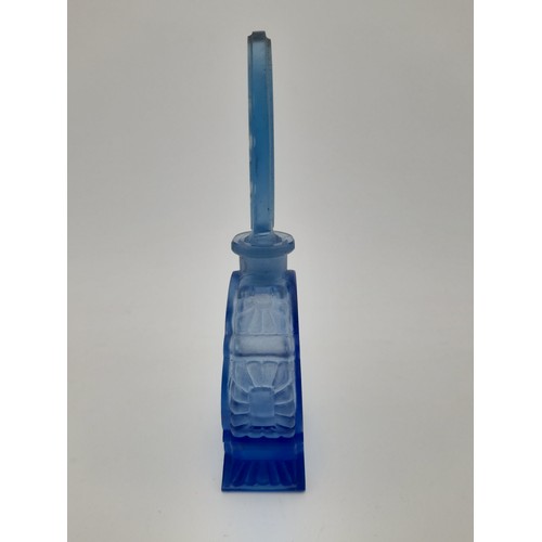 448 - Art Deco Blue Glass Scent Bottle - 16cm tall