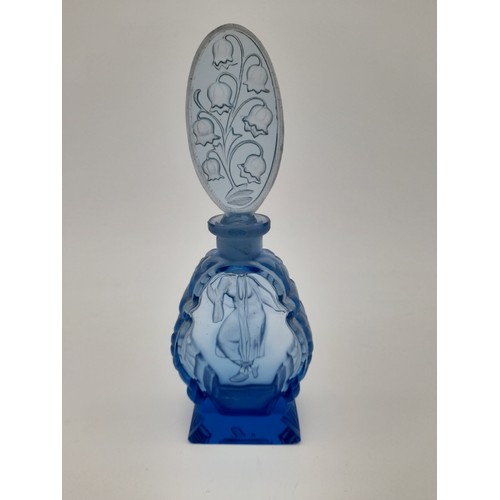 448 - Art Deco Blue Glass Scent Bottle - 16cm tall