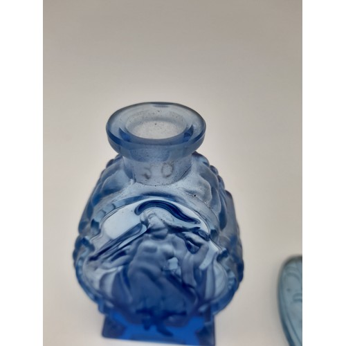 448 - Art Deco Blue Glass Scent Bottle - 16cm tall