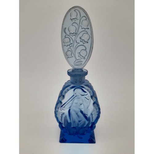 448 - Art Deco Blue Glass Scent Bottle - 16cm tall