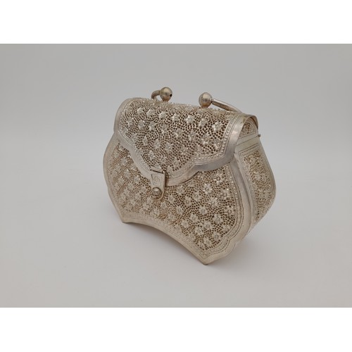 453 - Unusual White Metal Handbag/Purse with Intricate Pierced Decoration