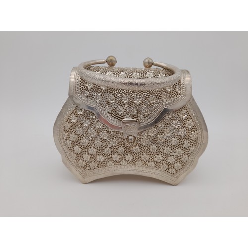 453 - Unusual White Metal Handbag/Purse with Intricate Pierced Decoration