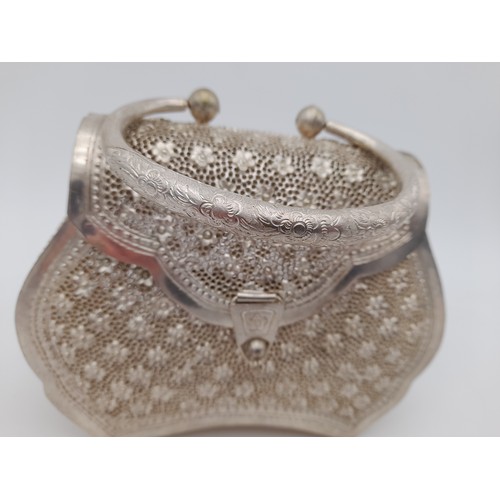 453 - Unusual White Metal Handbag/Purse with Intricate Pierced Decoration