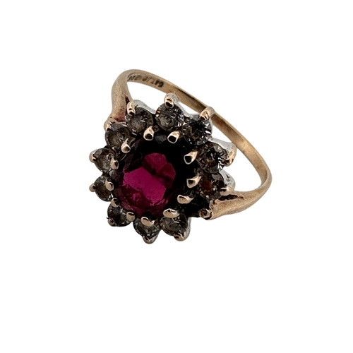 264 - Nine Carat Gold Ring Set with Large Pink Stone & Small White Stones, Size M, 2.44g (missing small st... 