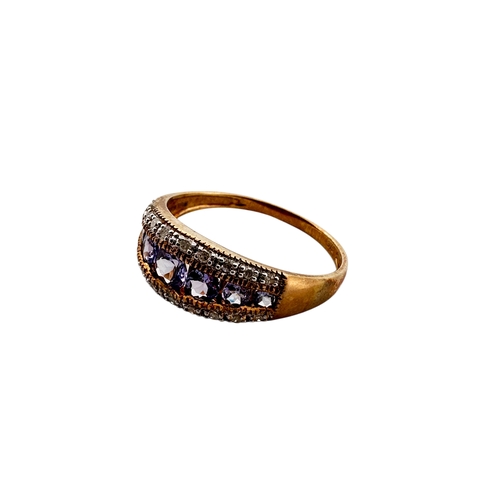 284 - Nine Carat Gold Ring set with Purple & White Stones, size Q, 2.24g