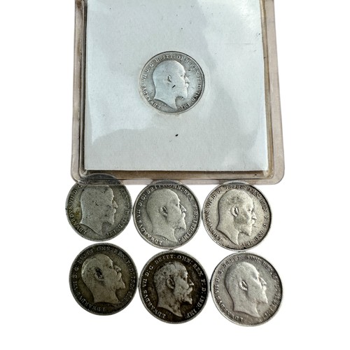 27 - 7 Edward VII Silver Three Pence Coins - 1902, 1903, 1905, 1907, 1908, 1909 and 1910