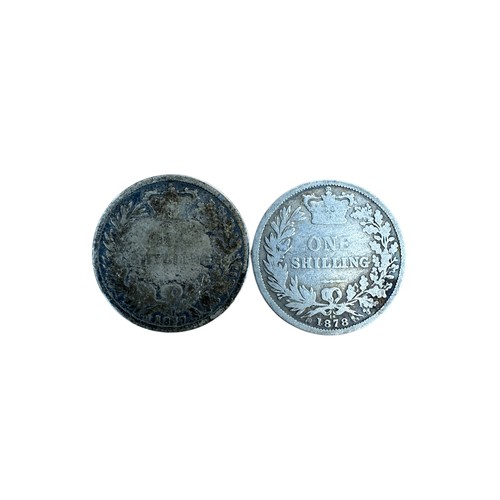 32 - 2 Victorian Silver Shilling Coins dated 1877 and 1878