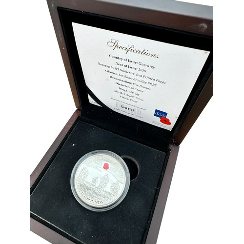 60 - 2016 Guernsey 'Battle of the Somme' One Ounce Silver Proof £5 Coin with Box and Paperwork