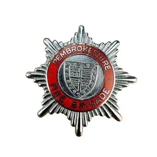 174 - 2 Obsolete Enamel Fire Brigade Cap Badges, Cornwall and Pembrokeshire