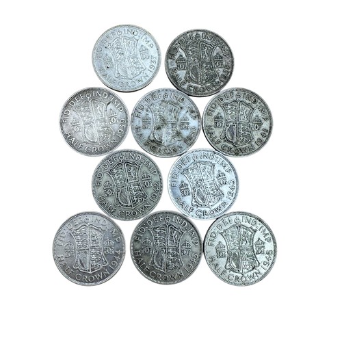 7 - 10 George VI Silver Half Crown Coins, Run of Consecutive Dates 1937-1946