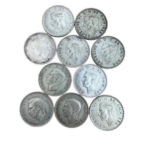 7 - 10 George VI Silver Half Crown Coins, Run of Consecutive Dates 1937-1946