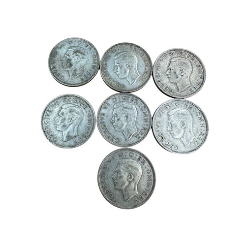 15 - 7 George VI Silver Half Crown Coins, Run of Consecutive Dates 1940-1946