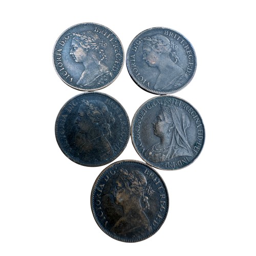 25 - 5 Queen Victoria Farthing Coins - 1875, 1881, 1886, 1893 and 1897