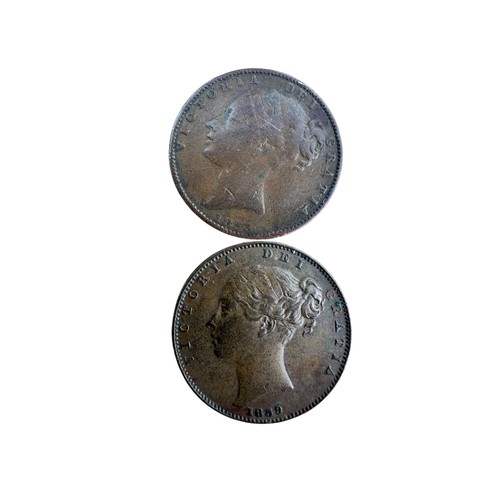 26 - 2 Queen Victoria Farthing Coins, 1839 and 1853