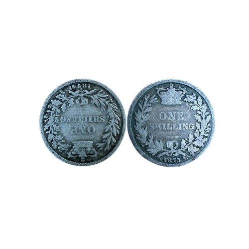 31 - 2 Victorian Silver Shilling Coins dated 1873 and 1874