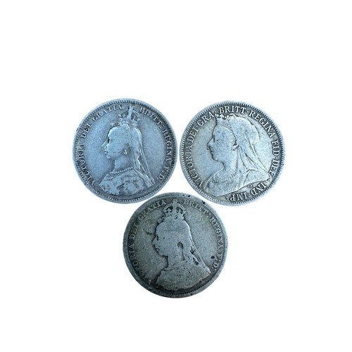 33 - 3 Victorian Silver Shilling Coins dated 1887, 1888 and 1898