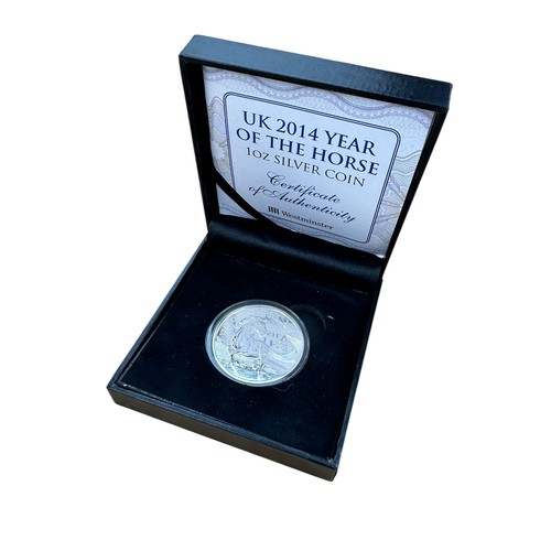 57 - United Kingdom 2014 Year of the Horse One Ounce .999 Fine Silver £2 Coin with Box and Certificate