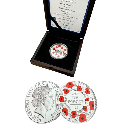 59 - 2015 Jersey Remembrance Day One Ounce Proof Silver £5 Coin with Box and Paperwork