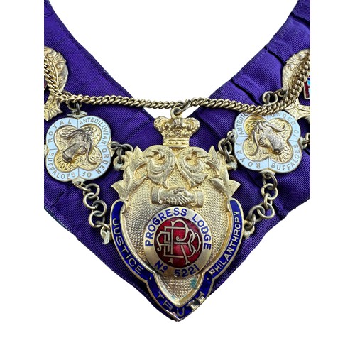 85 - Royal Antediluvian Order of Buffaloes (RAOB) Enamelled Gilt Metal Collar Sash