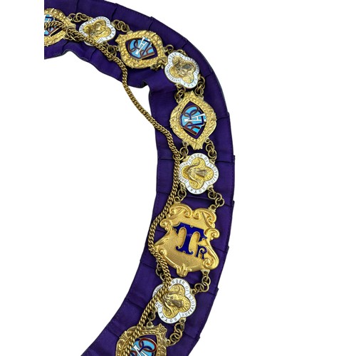 85 - Royal Antediluvian Order of Buffaloes (RAOB) Enamelled Gilt Metal Collar Sash