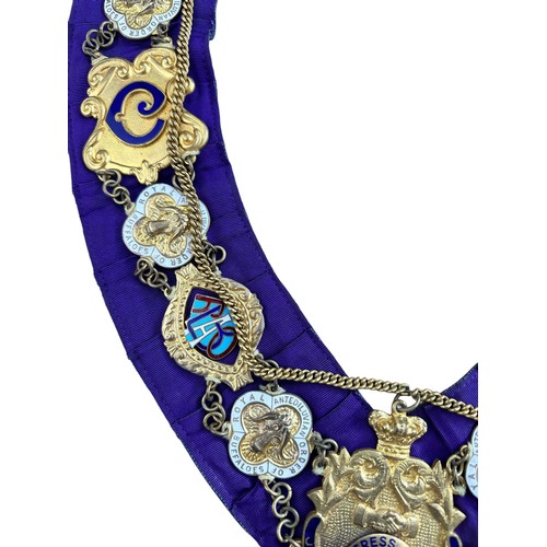 85 - Royal Antediluvian Order of Buffaloes (RAOB) Enamelled Gilt Metal Collar Sash