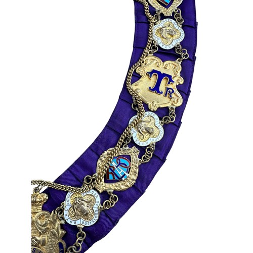 85 - Royal Antediluvian Order of Buffaloes (RAOB) Enamelled Gilt Metal Collar Sash