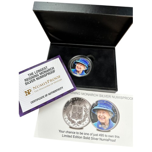 62 - 2015 Queen Elizabeth II Longest Reigning Monarch Two Ounce Silver Numisproof Proof Medallion, Limite... 