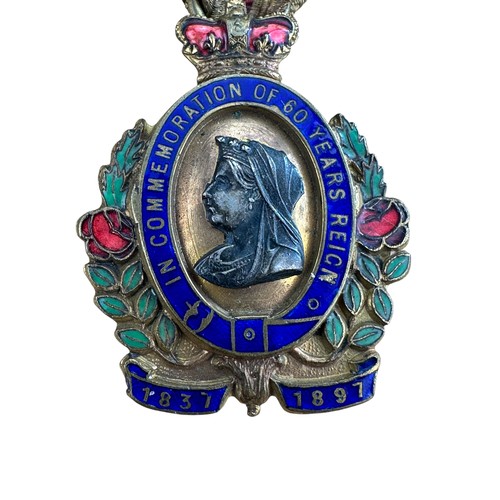 89 - Rare Queen Victoria 1897 Jubilee RAOB 'Primo' Enamel Medal with Presentation Inscription dated 1908