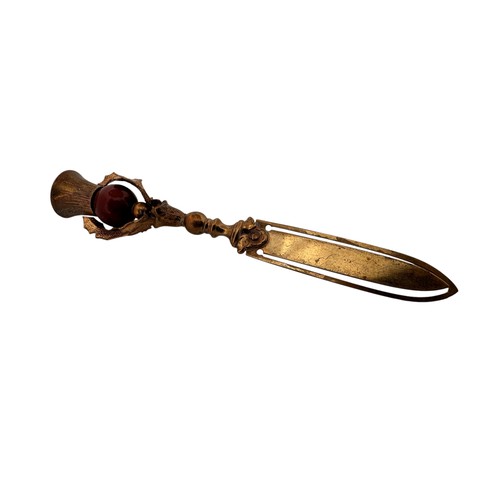 153 - Gilt Metal Thistle Bookmark with Agate Bead