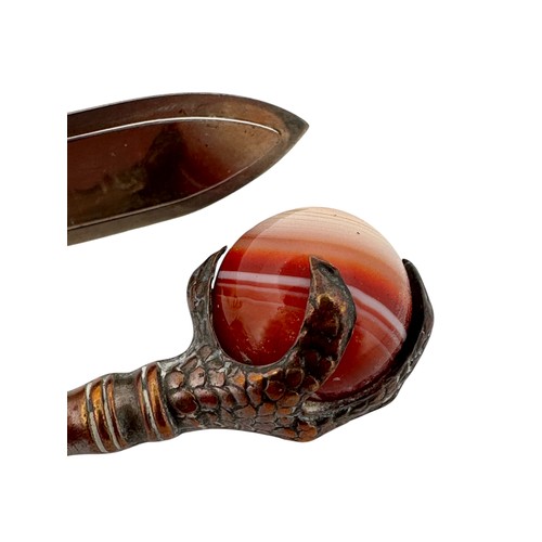 159 - Antique 'Claw' Bookmark with Banded Agate Bead and Similar Paper Knife