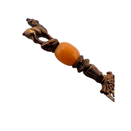 172 - Antique Brass 'Ibex' Bookmark with Amber Bead