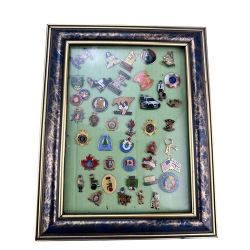 175 - Framed Display of Police/Law Enforcement Themed Enamel Badges (42)