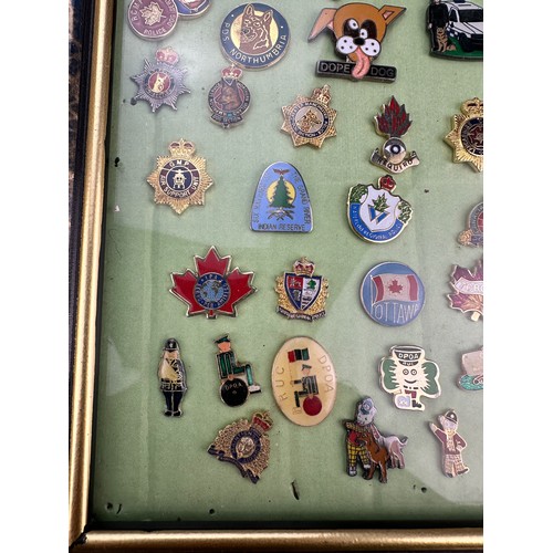 175 - Framed Display of Police/Law Enforcement Themed Enamel Badges (42)