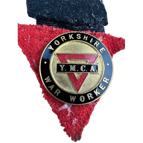 197 - World War Two 'YMCA Yorkshire War Worker' Enamel Badge by Fattorini, Bradford and a 'No. 5 Fire Forc... 