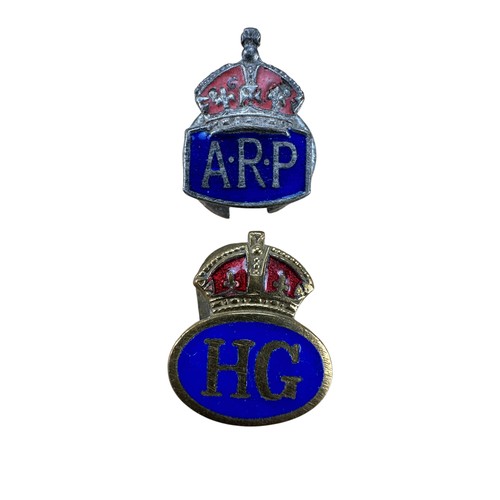 210 - Two Scarce World War Two Home Guard and ARP Small Size Enamel Collar Badges