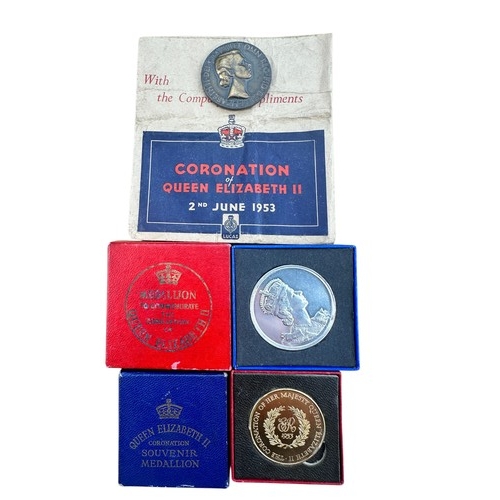 234 - Queen Elizabeth II Bronze Coronation Medallion by Pinches and 2 Other 1953 Commemorative Medallions ... 