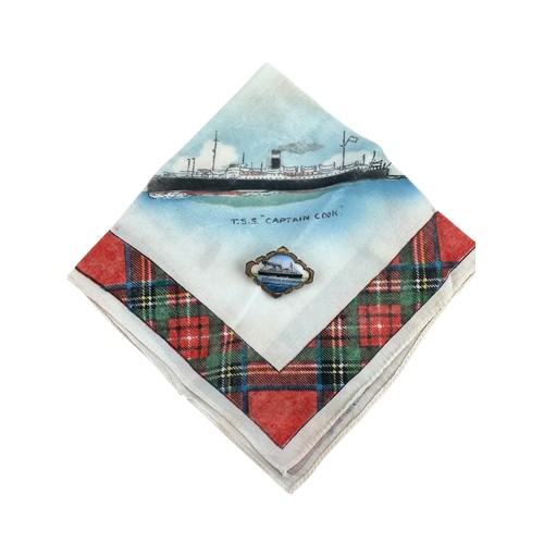 237 - Maritime Interest - An Enamel Badge with SS Duchess of Richmond and a Handkerchief with TSS Captain ... 