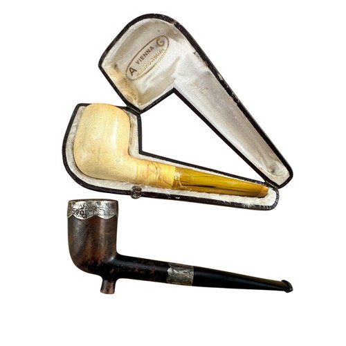 242 - Silver Mounted Smoking Pipe, Chester 1900, and a Cased Meerschaum Pipe