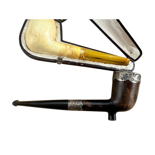 242 - Silver Mounted Smoking Pipe, Chester 1900, and a Cased Meerschaum Pipe