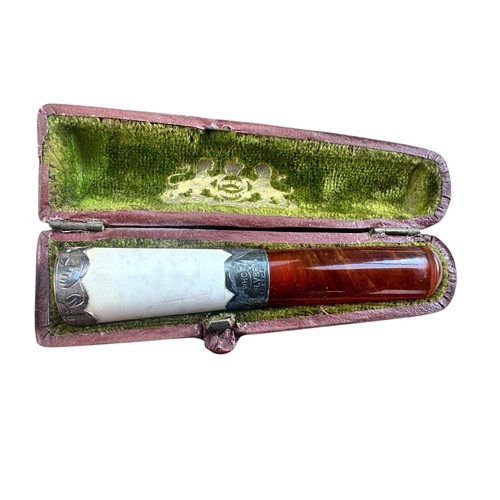 243 - Cased Meerschaum and Amber Cheroot Holder with Silver Mounts Stamped 'WHC Silver' and Two Other Case... 