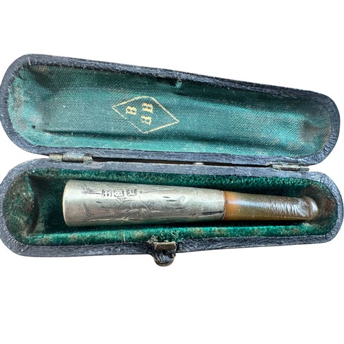 243 - Cased Meerschaum and Amber Cheroot Holder with Silver Mounts Stamped 'WHC Silver' and Two Other Case... 