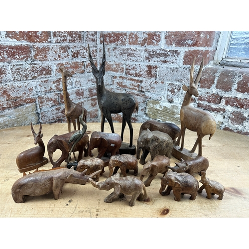 333 - Large Group of Carved Wooden Animals