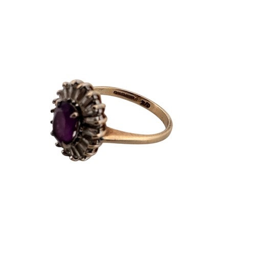 57 - Nine Carat Gold Ring with White & Purple Stones size N 2.51g