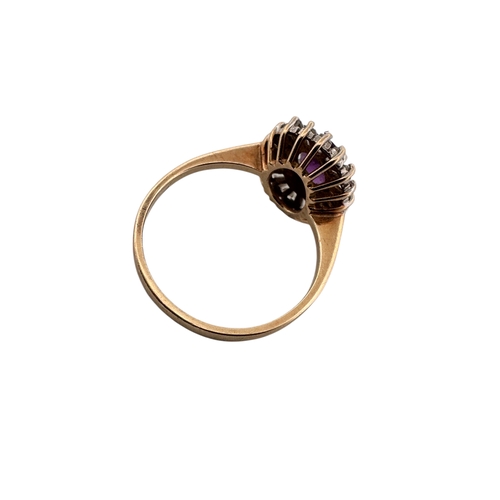 57 - Nine Carat Gold Ring with White & Purple Stones size N 2.51g