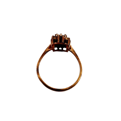 75 - Rose Gold & Garnet Ring, Hallmarks Visible but Rubbed, size T, 2.82g  - missing one small stone